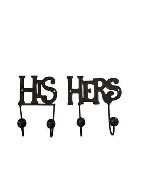 VINTAGE His & Hers Cast Iron Wall Hooks Black Double Hooks Bathroom Towel Rustic